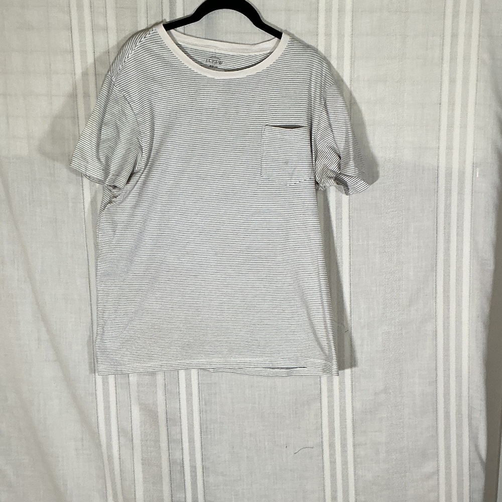 J. Crew Men’s Striped Pocket Tee White Gray Short Sleeve Size L